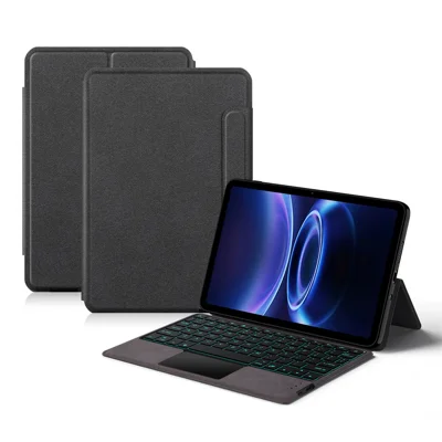 For Xiaomi Redmi Pad 2 SE Leather Case + Touchpad Bluetooth-Compatible Keyboard with Backlit - Black