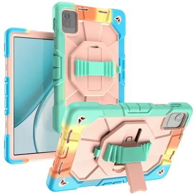 Case For Honor Pad X8 Pro  /  X9 Pro  /  X9a  /  X10 Pro with Kickstand Wrist Strap PC + Silicone Tablet Cover - Rainbow+Pink