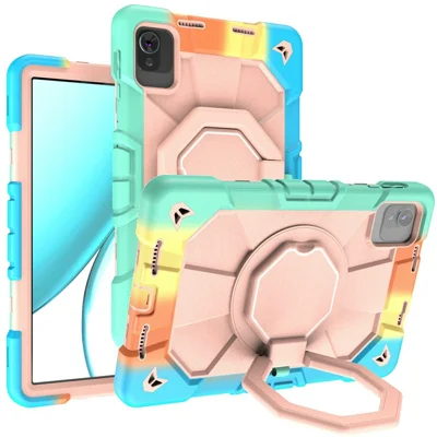Case For Honor Pad X8 Pro  /  X9 Pro  /  10 Pro  /  X9a with Hand Grip Kickstand PC + Silicone Tablet Cover - Rainbow+Pink