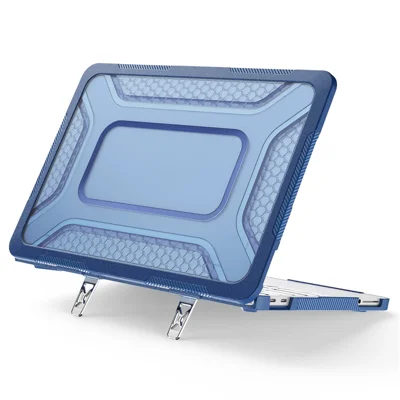 Für MacBook Neo 13 Zoll (2026) Schutzhülle mit Metallstützfuß, Wabendesign zur Kühlung, PC+TPU-Laptop-Hülle - Marineblau
