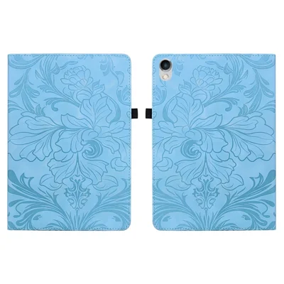 غطاء لوحي لجهاز iPad 10.2 (2021) / (2020) / (2019) بتصميم زهري فني من الجلد الصناعي مع فتحات لوضع البطاقات - أزرق فاتح