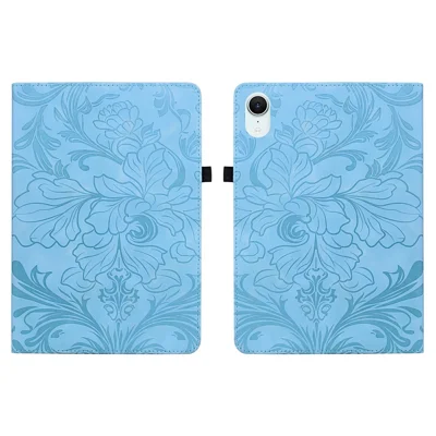 Étui pour iPad mini (2024) / (2021) avec motif floral, housse folio en cuir PU avec emplacements pour cartes - Bleu bébé