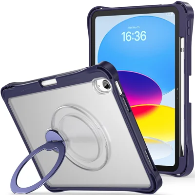 For iPad (2025) / iPad 10.9 (2022) Case Rotating Kickstand PC + TPU Shockproof Tablet Cover - Navy Blue