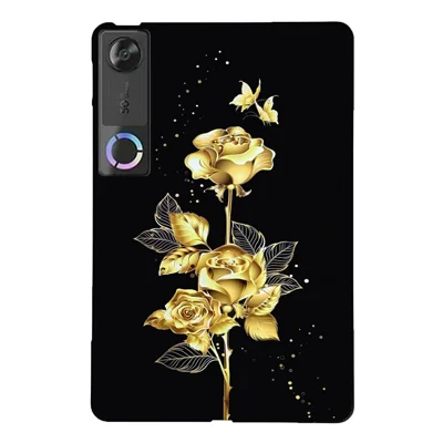 For Lenovo Tab Gen 5 / Legion Y700 (Gen 5) TPU Case Pattern Printing Slim Tablet Protective Cover - Golden Butterfly Rose