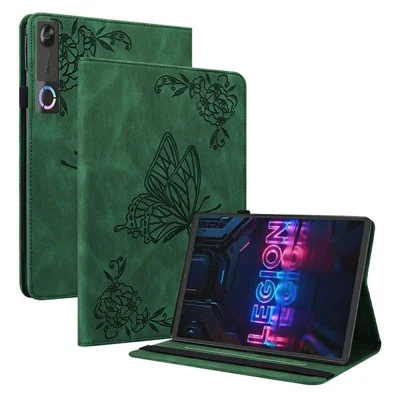 For Lenovo Tab Gen 5 / Legion Y700 (Gen 5) Case Butterfly Flower Imprint PU Leather Tablet Cover with Card Slots - Green