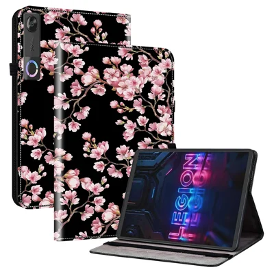 For Lenovo Tab Gen 5 / Legion Y700 (Gen 5) Leather Case Pattern Printed Stand Tablet Cover with Card Slots - Plum Blossom