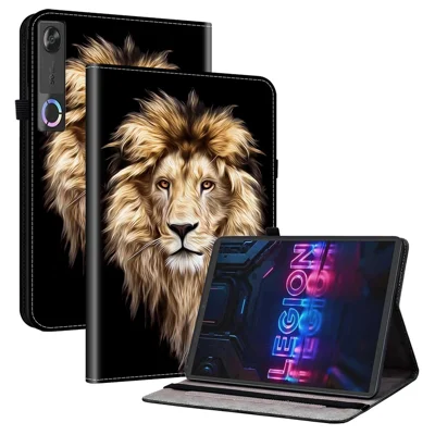 For Lenovo Tab Gen 5 / Legion Y700 (Gen 5) Leather Case Pattern Printed Stand Tablet Cover with Card Slots - Lion Head
