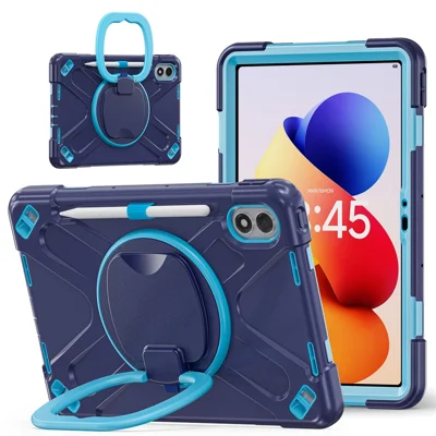 For Xiaomi Redmi Pad 2 Pro Case TPU + PC + Silicone Tablet Cover Swivel Kickstand Handle Grip - Navy Blue