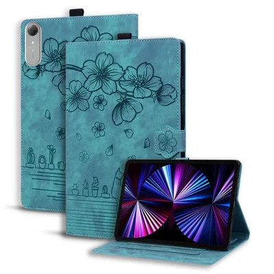 For Lenovo Idea Tab Pro Gen 2 Case Card Slots Leather Tablet Stand Folio Cover Flower Cat - Green