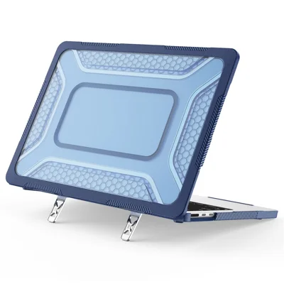 Custodia Protettiva con Supporto in Metallo per MacBook Air 13 pollici (2026) / (2025) / (2024) / (2022) Design Esagonale di Raffreddamento Custodia per Laptop PC+TPU - Blu Navy