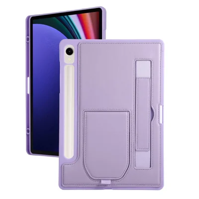Funda para Samsung Galaxy Tab S9 / S9 FE / S10 Lite / S10 FE con soporte, cubierta de tableta PU + TPU con correa de muñeca / ranura para lápiz - Morado