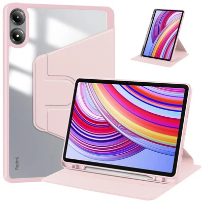  For Xiaomi Poco Pad 4G / Xiaomi Redmi Pad Pro 5G / Xiaomi Redmi Pad Pro Case Rotating Stand PU Leather + TPU + Acrylic with Pencil Holder - Pink