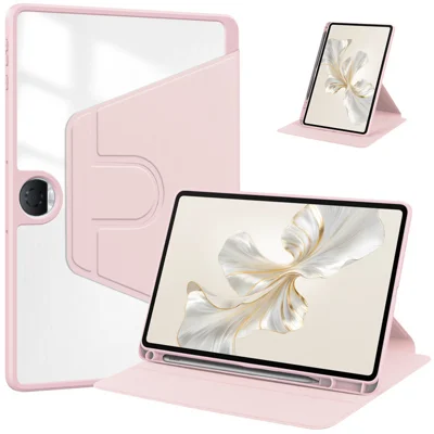  For Honor Pad 9 Case Rotating Stand PU Leather + TPU + Acrylic with Pencil Holder - Pink