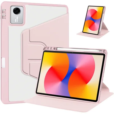 Etui do Lenovo Xiaoxin Pad 11 2025 z obracaną podstawką, skóra PU + TPU + akryl z uchwytem na ołówek - różowy