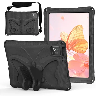 Tablet Case For Xiaomi Poco Pad X1 / Pad 8 / Pad 8 Pro / Pad 7 / Pad 7 Pro , Butterfly Kickstand EVA Cover with Shoulder Strap - Black