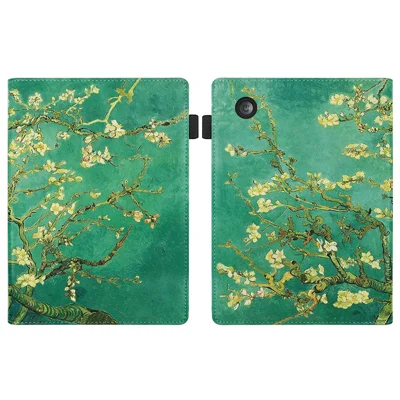 Für Kobo Clara Colour / Clara BW E-Reader Hülle Musterdruck Ständer Ledertasche - Pflaumenblüte