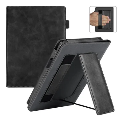 Hülle für Kobo Clara Colour / Clara BW mit Ständer, PU-Leder-E-Reader-Hülle mit Handschlaufe - Schwarz