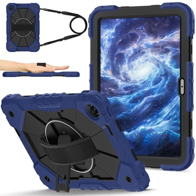 For Xiaomi Redmi Pad 2 SE Case Silicone + PC Kickstand Tablet Cover with Handy Strap / Shoulder Strap - Navy Blue / Black