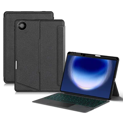 For Huawei MatePad Pro Max Leather Case + Bluetooth-Compatible Keyboard with Backlight Trackpad - Black