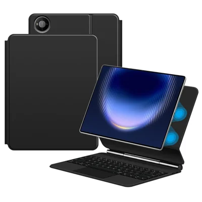 For Huawei MatePad Pro Max Magnetic Floating Bluetooth-Compatible Keyboard (English) + Leather Tablet Case - Black