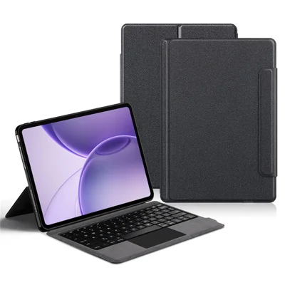 For Oppo Pad 6 Leather Case + Touchpad Bluetooth-Compatible Keyboard (without Backlit) - Black