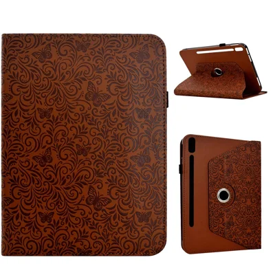 Étui pour Samsung Galaxy Tab S9 / S9 FE / S10 FE avec motif de papillon et fleurs, housse en cuir PU avec support rotatif, porte-cartes - Brun