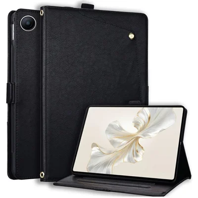 For Xiaomi Redmi Pad 2 SE  /  Pad 2 9.7  /  Poco Pad C1 Case Front Pocket Business Leather Tablet Cover with Card Holder Stand - Black