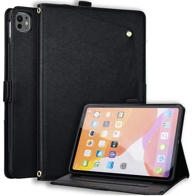 For iPad Pro 11 (2024)  /  (2025) Case Front Pocket Business Leather Tablet Cover with Card Holder Stand - Black