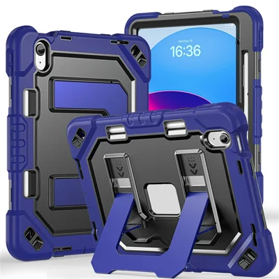 Fodral till iPad (2025) / iPad 10,9 (2022) med ställfot PC + TPU + silikon för surfplatta med pennhållare - Navy Blue+Black