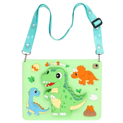 Dinosaur Tablet Case for iPad 9.7-inch (2018) / (2017) / Air 2 / Air (2013) , Retractable Kickstand Silicone Cover with Shoulder Strap