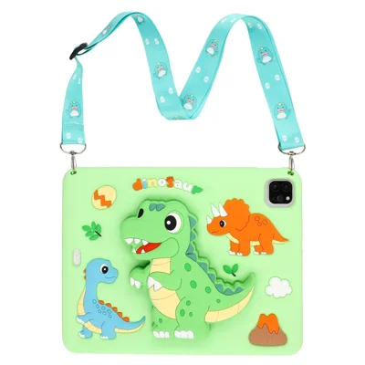 Tablet Case For iPad Air 11 (2026) / (2025) / (2024) / Air (2022) / (2020) / iPad Pro 11 (2025) / (2024) / (2022) / (2021) / (2020) / (2018) , Dinosaur Retractable Kickstand Silicone Cover with Shoulder Strap