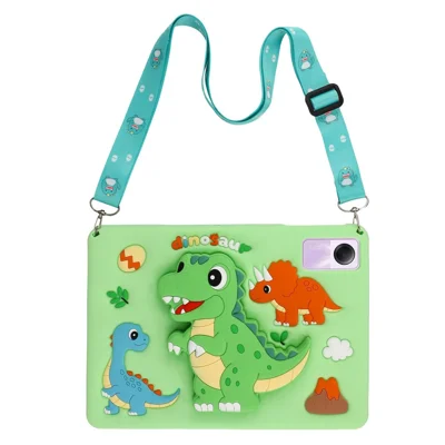 Capa de Tablet Dinosaur para Xiaomi Redmi Pad 2 11 / Pad SE / Honor Pad X9 / X8a / X8b , Capa de Silicone com Suporte Retrátil e Alça de Ombro