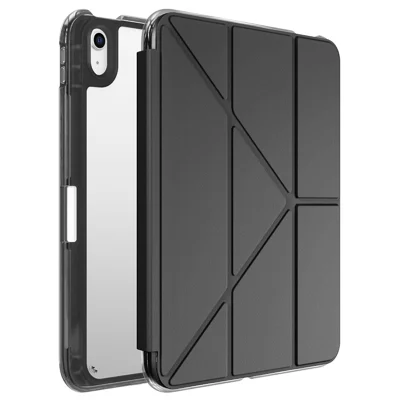 Étui pour iPad (2025) / iPad 10,9 (2022) avec emplacement pour stylet, dos transparent, support en cuir pour tablette - Noir