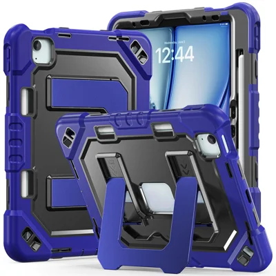 For iPad Air 11 (2026)  /  (2025)  /  (2024)  /  iPad Pro 11 (2022)  /  (2021)  /  (2020)  /  (2018)  /  Air (2022)  /  (2020) Case Kickstand PC + TPU + Silicone Tablet Cover with Pen Holder - Navy Blue+Black