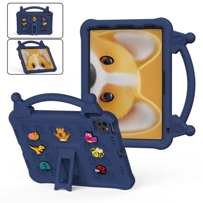 Cartoon EVA Tablet Case for iPad Pro 11 (2025) / (2024) / (2022) / (2021) / (2020) / (2018) / Air (2022) / (2020) , Kickstand Kid-Friendly Shockproof Cover - Navy Blue