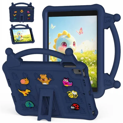 Cartoon EVA Tablet-Hülle für iPad 10,2 (2021) / (2020) / (2019) / Air 10,5 Zoll (2019) / iPad Pro 10,5 Zoll (2017), Ständer, kinderfreundliche, stoßfeste Hülle – Marineblau