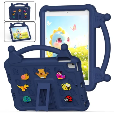 Cartoon EVA Tablet Case for iPad 9.7-inch (2018) / (2017) / (2016) / Air 2 / Air (2013) , Kickstand Kid-Friendly Shockproof Cover - Navy Blue