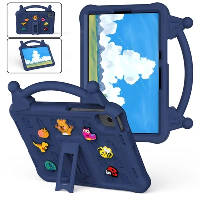 Funda de tableta EVA con dibujos animados para Samsung Galaxy Tab S11 / Tab S10 FE / Tab S10 Lite / Tab S9 / Tab S8 / Tab S7 / Xiaomi Pad 5 / Pad 5 Pro, funda resistente a impactos con soporte integrado y asa para niños - Azul marino