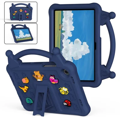غطاء واقي كرتوني مقاوم للصدمات مع حامل ومقبض مناسب للأطفال لهاتف Samsung Galaxy Tab A8 10.5 بوصة (2022) / (2021)، مصنوع من مادة EVA - أزرق داكن