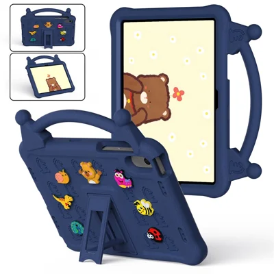 Coque de tablette dessin animé en EVA pour Samsung Galaxy Tab A11+ / Tab A9+ / Honor Pad X9 / Pad X8a / Pad X8b, housse antidéflagrante avec poignée enfant et support intégré - Bleu marine