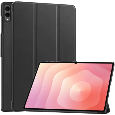 Etui z premium skórzanej skóry PU na tablet Samsung Galaxy Tab S12 Ultra, antypoślizgowe, trójdzielne stojakowe, cienka ochronna obudowa - Czarny