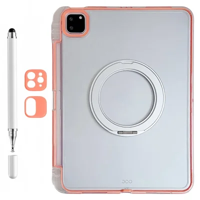 Protective Case for iPad Air 11 (2026) / (2025) / (2024) / iPad Pro 11 (2022) / (2021) / (2020) / (2018) / Air (2022) / (2020) , Rotating Acrylic Tablet Cover with Capacitive Stylus + Camera Frames - Orange