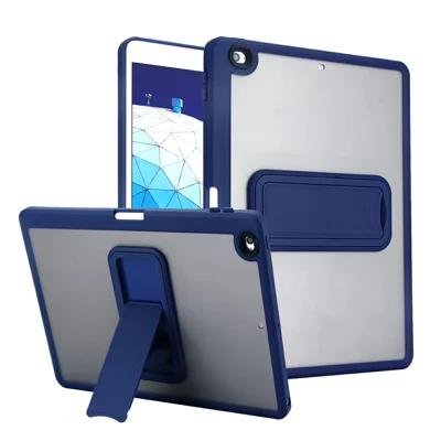 Tablet Case For iPad 9.7-inch (2018) / (2017) / Air 2 Pencil Slot Kickstand Acrylic + Silicone Cover - Dark Blue