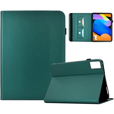 Folia na Lenovo Xiaoxin Pad 11 2025, jednobarwna obudowa z kory pu z uchwytem i wizytówką - Zielony