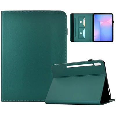 Für Samsung Galaxy Tab S10 FE+ Hülle, einfarbige PU-Leder-Tablet-Hülle mit Kartenfach und Ständer – Grün