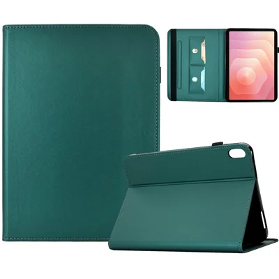 Voor Samsung Galaxy Tab S11 Hoesje Effenvlakke Kleur PU Lederen Pasjeshouder Stand Tablet Hoes - Groen