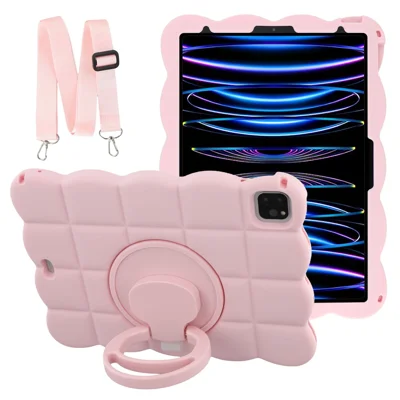 Tablet Case for iPad Air 11 (2026) / (2025) / (2024) / Air (2022) / (2020) / iPad Pro 11 (2022) / (2021) / (2020) / (2018) , Rotating Kickstand Square Texture Silicone Cover with Shoulder Strap - Pink