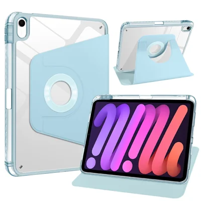 Étui pour iPad (2025) / 10,9 (2022) avec support magnétique détachable et rotatif, coque en TPU, acrylique transparent et cuir PU - Bleu