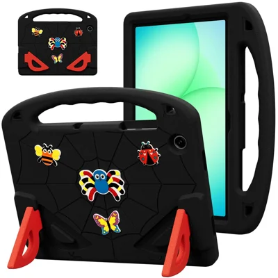 For Samsung Galaxy Tab A11+  /  A9+ Case Cartoon Insect Shockproof EVA Tablet Cover with Handle and Kickstand - Black Red