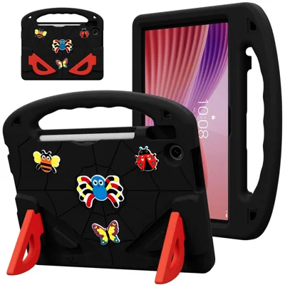 Skal till Lenovo Tab TB311FU, med barnslig insekt-tema, chockabsorberande EVA-tabletthölse med handtag och stöd - Svart Röd